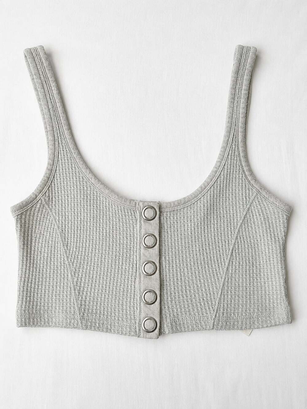 Free People Intimately Waffle Knit Snap Front Crop Tank Top Gray Size S